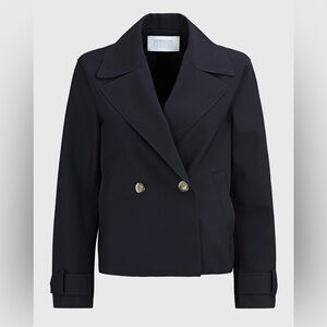 Harris Wharf London Size 42 Double-Breasted Cropped Trench Coat Jacket - Blue